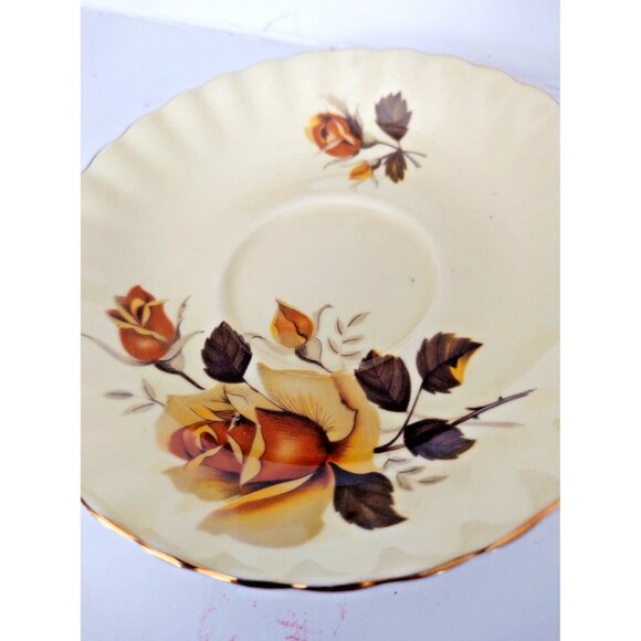 Royal Albert Bone China Yellow Teacup & Saucer Set - Yellow/Red Rose - Picture 8 of 11